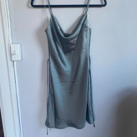 dull satin dress Dull Satin Lace Hem Midi Dress TandyWear